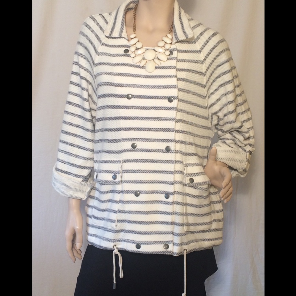 Anthropologie Ivory Striped Spring Sweater Jacket